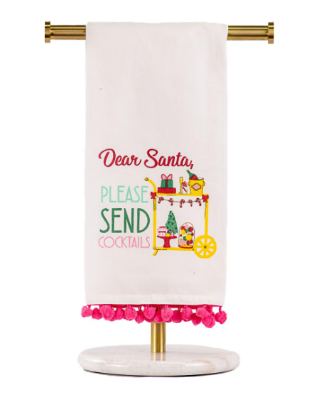 Santa Send Cocktails Pom Pom Hand Towel - 20 x 28 - Gabrielle's Biloxi