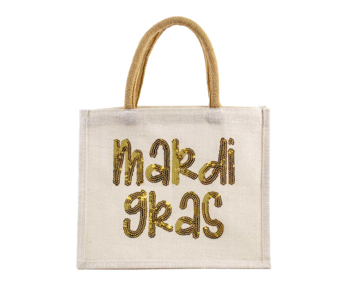 Mardi Gras Sequins Gift Tote - White/Gold - Gabrielle's Biloxi
