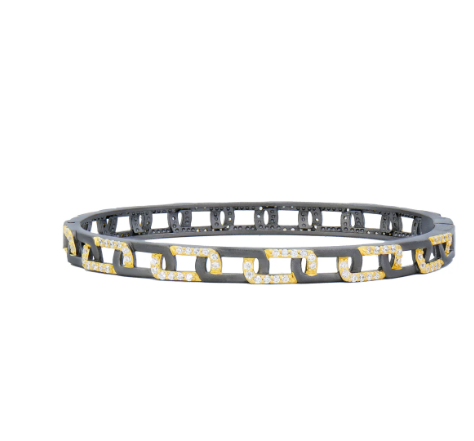 Freida Rothman Signature Grit Chain Link Pave Thin Hinge Bangle - Black & Gold - Gabrielle's Biloxi