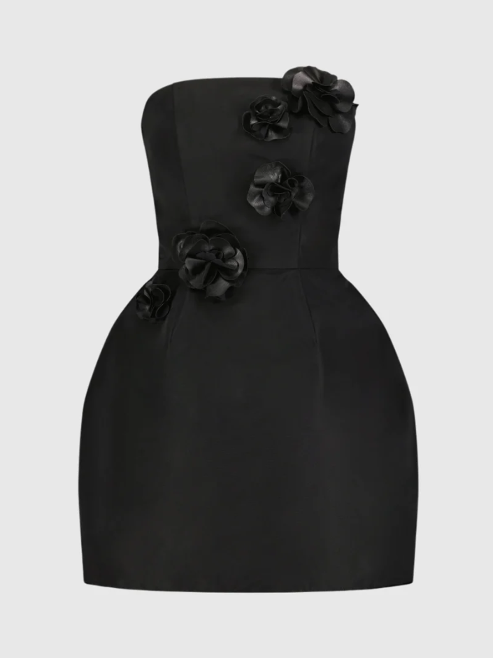 Mac Duggal Faille Strapless Mini Dress With 3D Flower Details - Black - Gabrielle's Biloxi