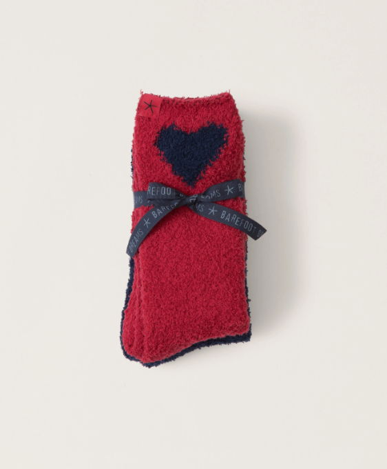 Barefoot Dreams CozyChic Heart Print Sock Set - Marine - Scarlet - Gabrielle's Biloxi