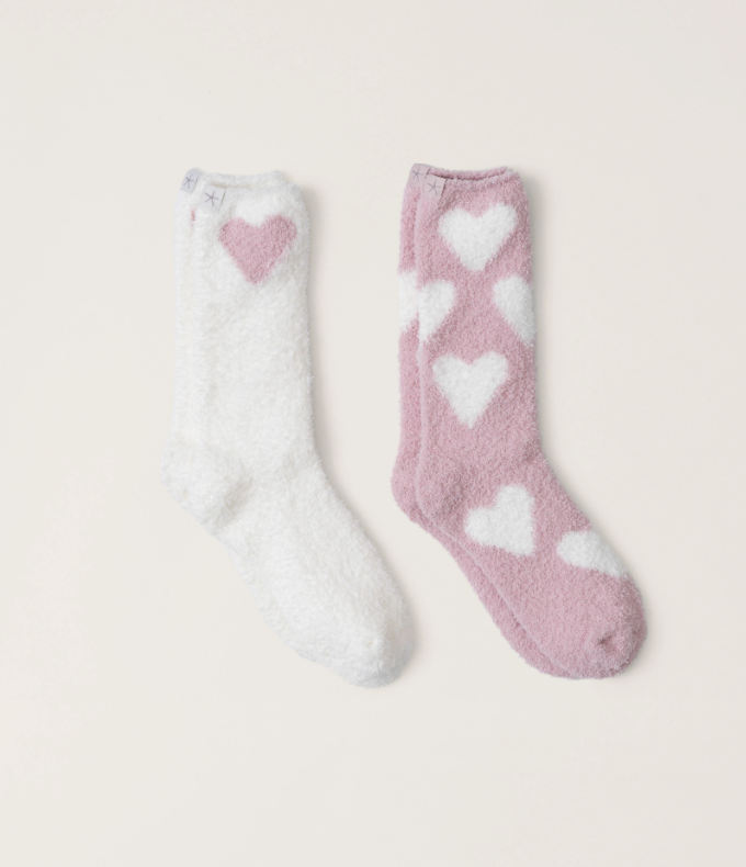 Barefoot Dreams CozyChic Heart Print Sock Set - Pink Peonie - Pearl - Gabrielle's Biloxi