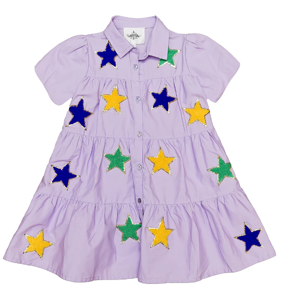Girls Mardi Gras Stars Chenille Dress - Gabrielle's Biloxi