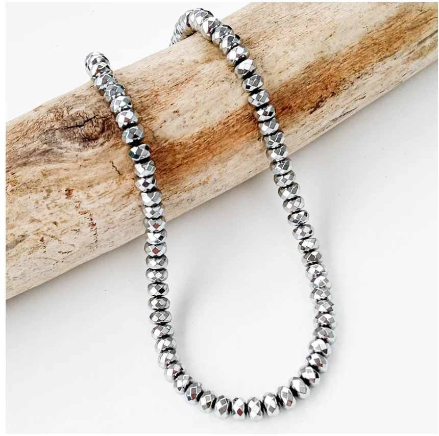 Rondelle 18" Necklace Small Swivel Clasp - Silver Hematite - Gabrielle's Biloxi