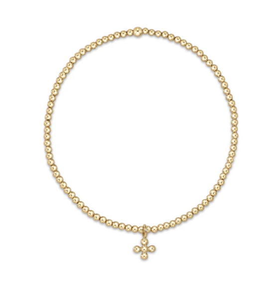 ENewton Classic Gold 2mm Bead Bracelet - Signature Cross Small Gold Charm - Gabrielle's Biloxi