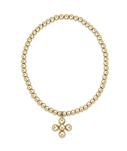 ENewton Classic Gold 3mm Bead Bracelet - Classic Beaded Signature Cross Gold Charm - 4mm Bead Gold - Gabrielle's Biloxi