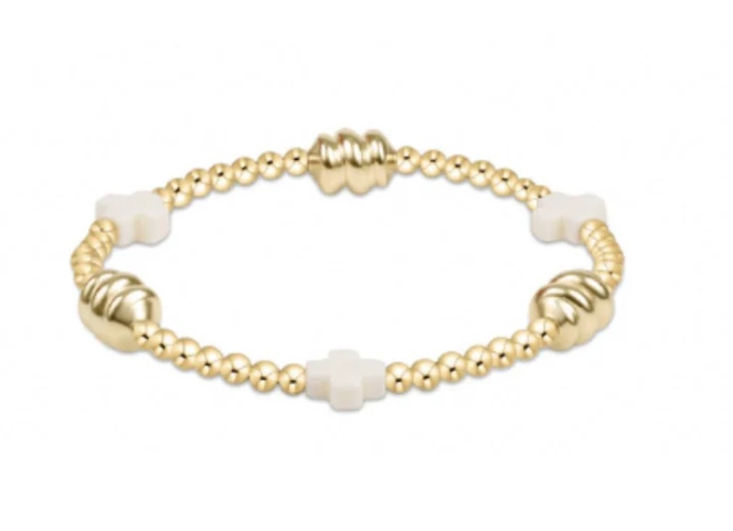 ENewton Signature Cross Admire Gold Pattern 3mm Bead Bracelet - Off White - Gabrielle's Biloxi