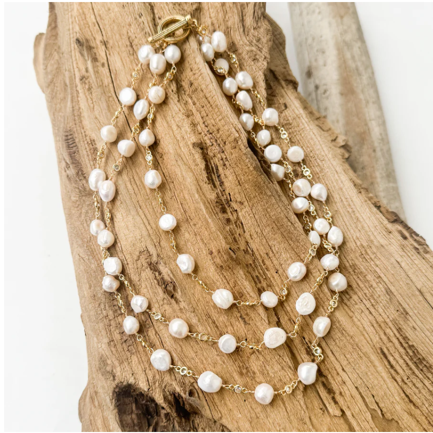 Virtue Pearl Bezel Rosary Triple Layer Statement Necklace - Gabrielle's Biloxi