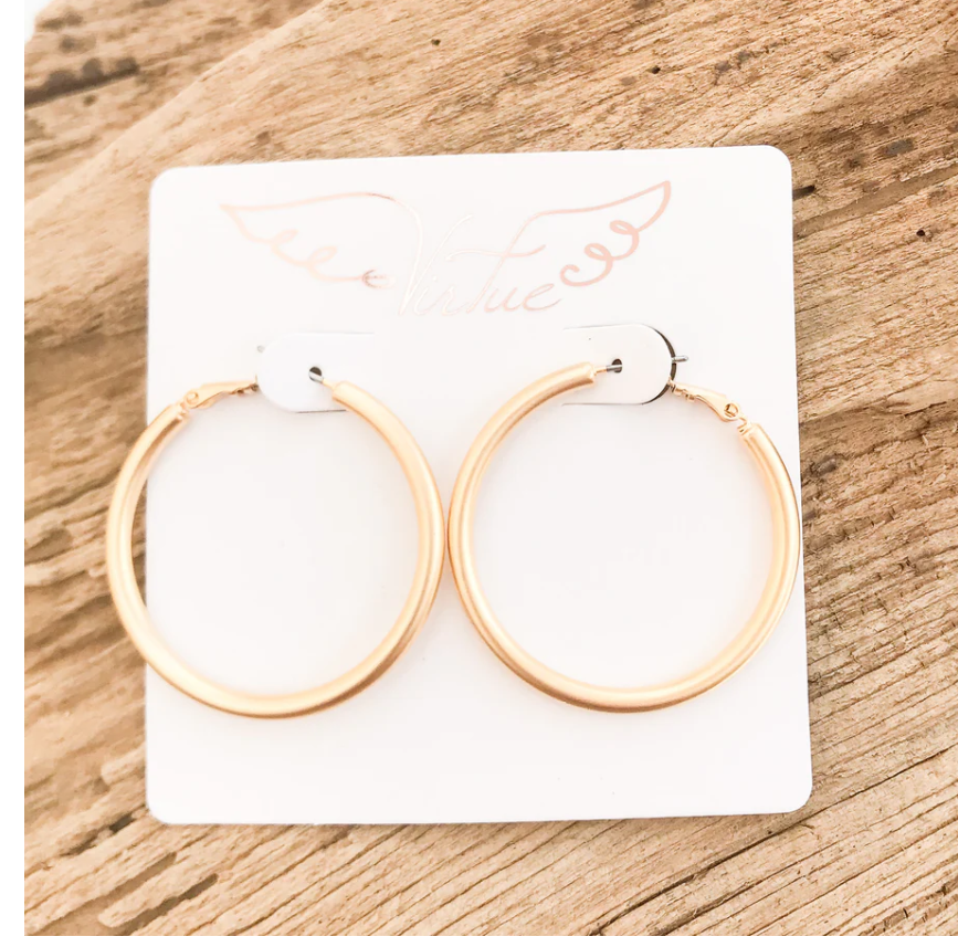 Virtue Medium Brushed Gold Hoop 40MM - Gabrielle's Biloxi