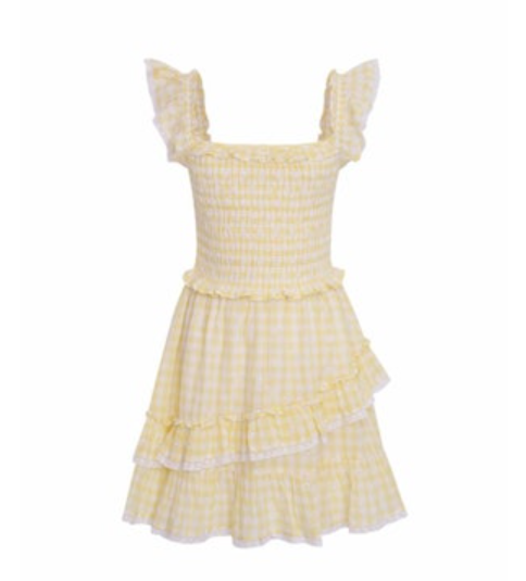 yellow love shack fancy dress Aline Gingham Eyelet Mini Dress Honeycomb / M