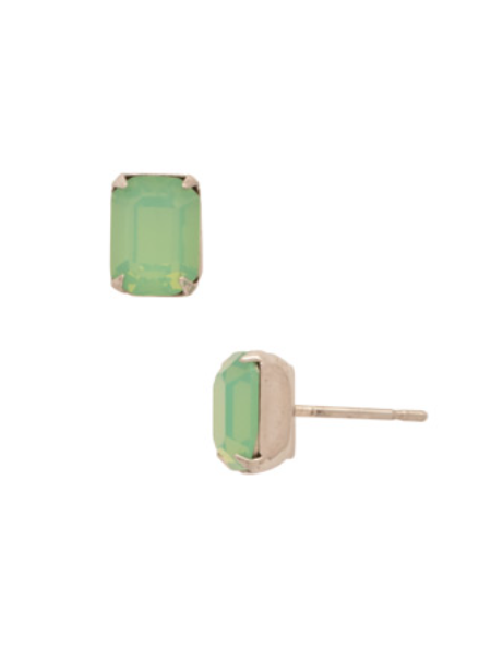 Sorrelli Mini Emerald Cut Stud Earrings - Rhodium Pacific Opal - Gabrielle's Biloxi