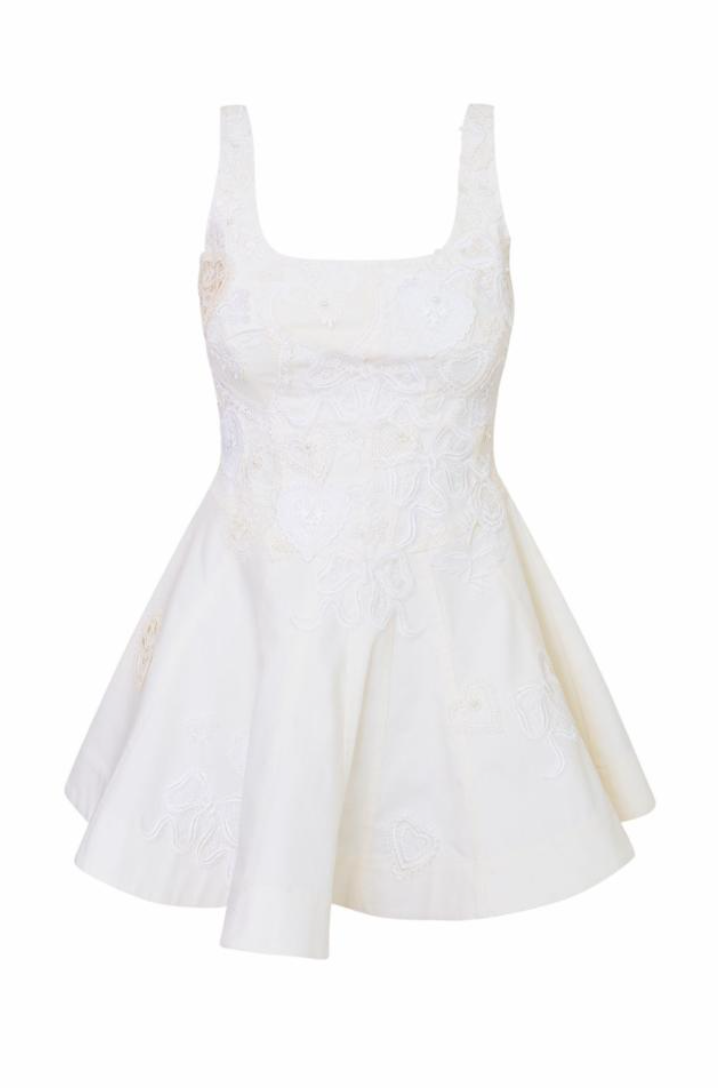 love shack fancy white mini dress LoveShackFancy Vionne Denim Embroidered Dress