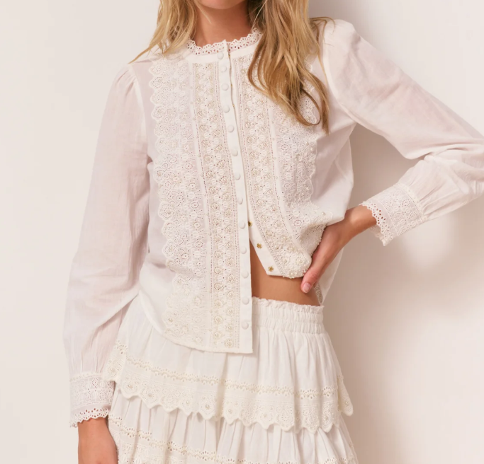 Love Shack Fancy Larine Top - Off White - Gabrielle's Biloxi