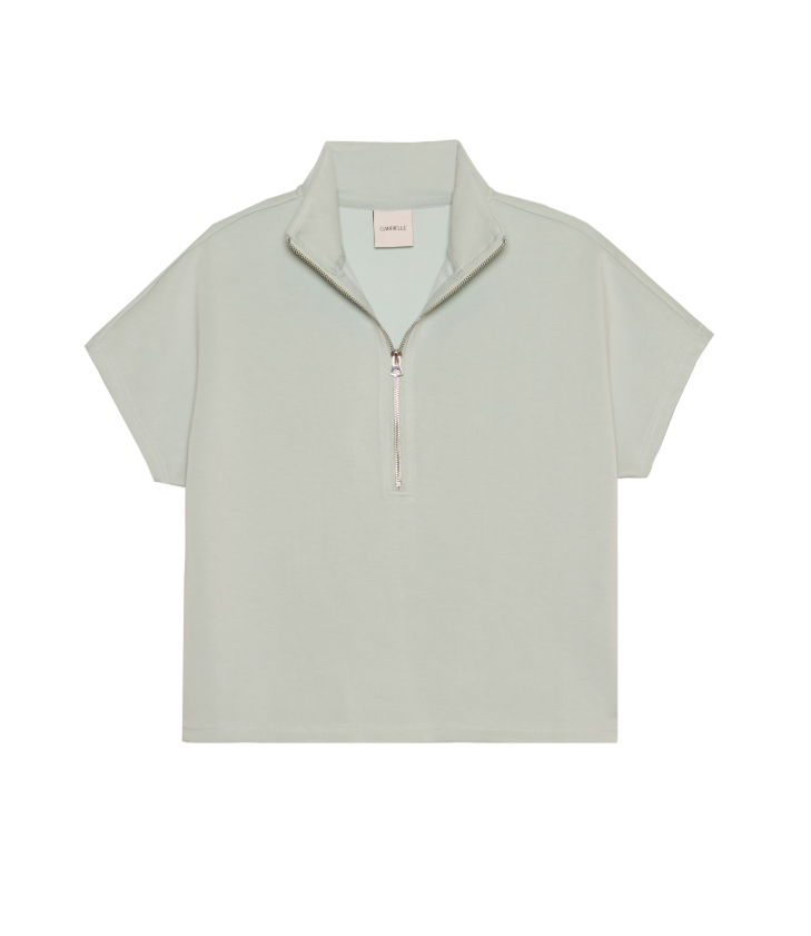 Knitted Half Zip Collared Top - Sage - Gabrielle's Biloxi