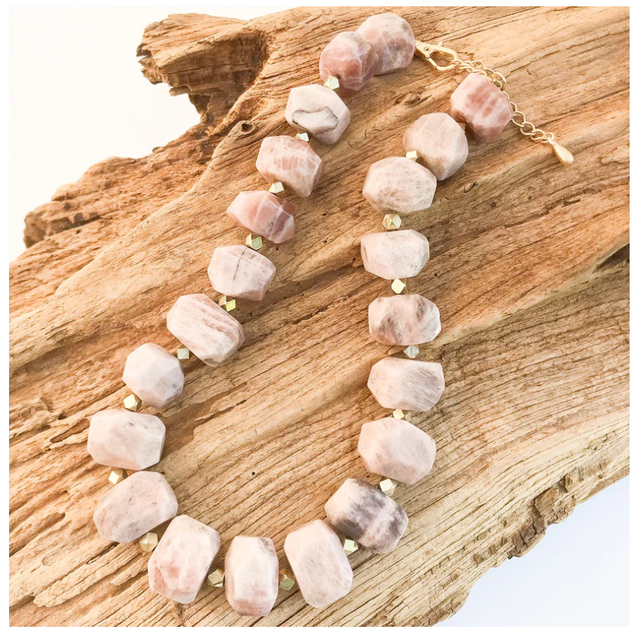 Virtue Chunk Statement Brass Necklace - Sunstone - Gabrielle's Biloxi