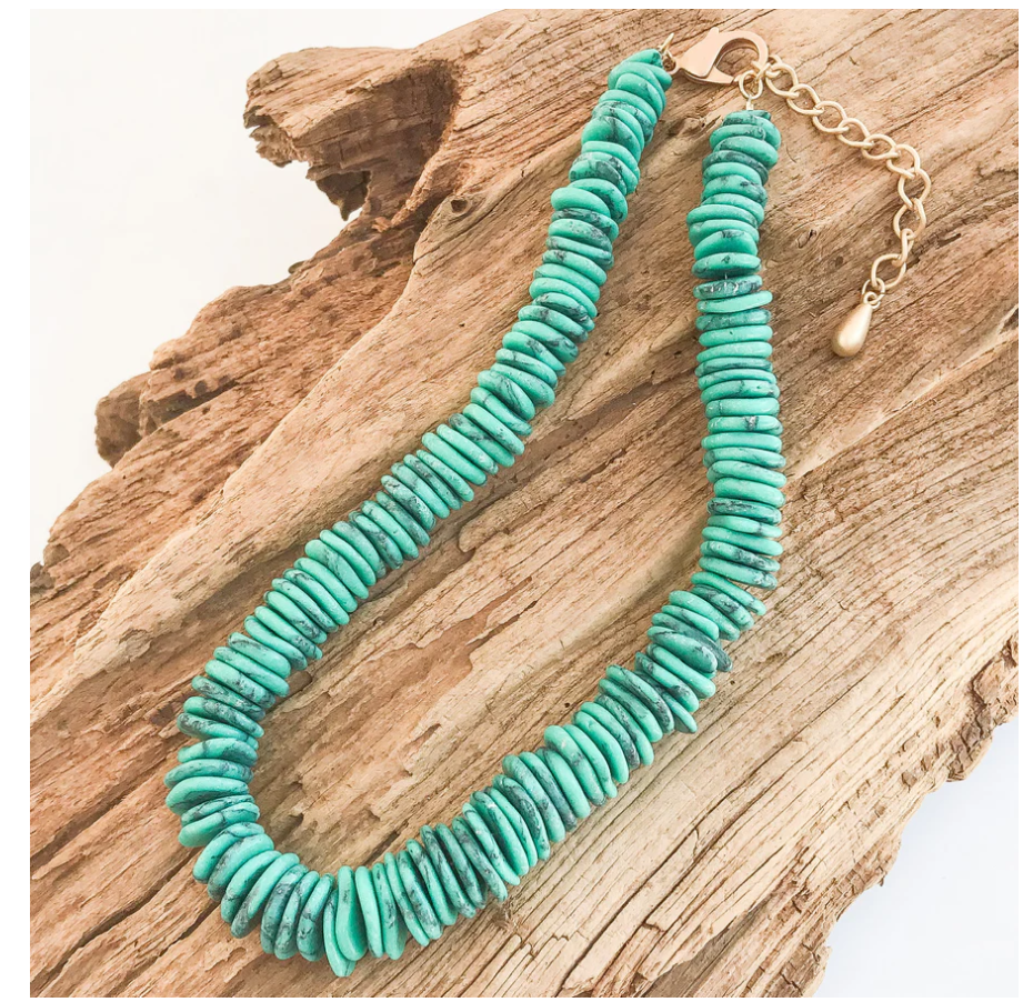 Virtue Gemstone Heishi Disc Necklace - Turquoise - Gabrielle's Biloxi