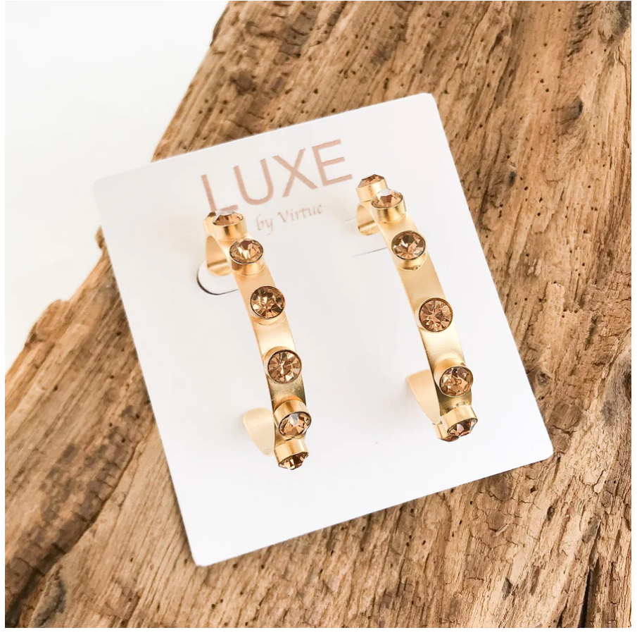 Virtue The Hadley Studded Rhinestone Hoops - Champagne - Gabrielle's Biloxi