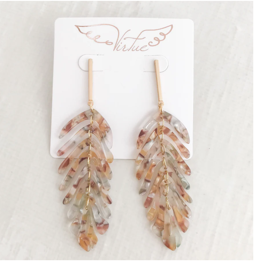 Virtue Bar Post with Acrylic Leaf Earrings - Umber - Gabrielle's Biloxi