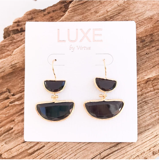 Virtue The Regina LUXE Double Bezel Drop Stone Earring - Black
