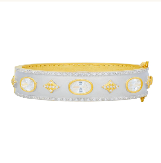 Freida Rothman Oh So Gorgeous Wide Hinge Bangle - Silver & Gold