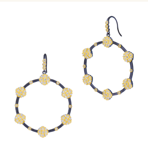 Freida Rothman Flower Point Open Circle Earrings - Gold and Black