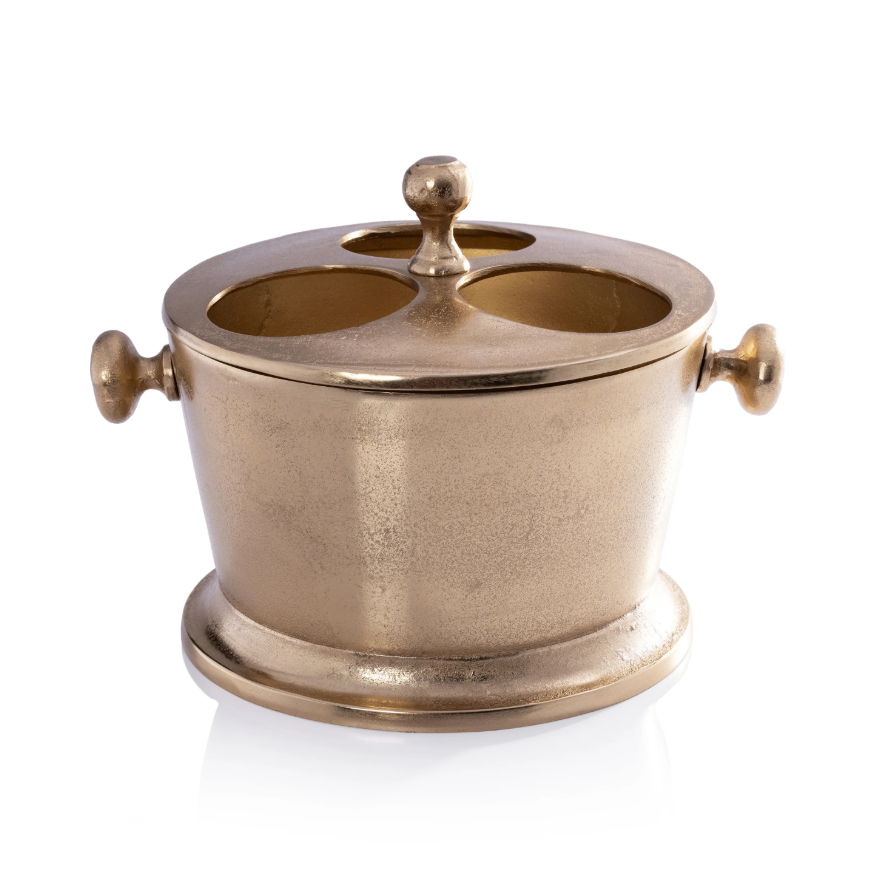 Raw Aluminum Three Bottle Wine Holder - Gold