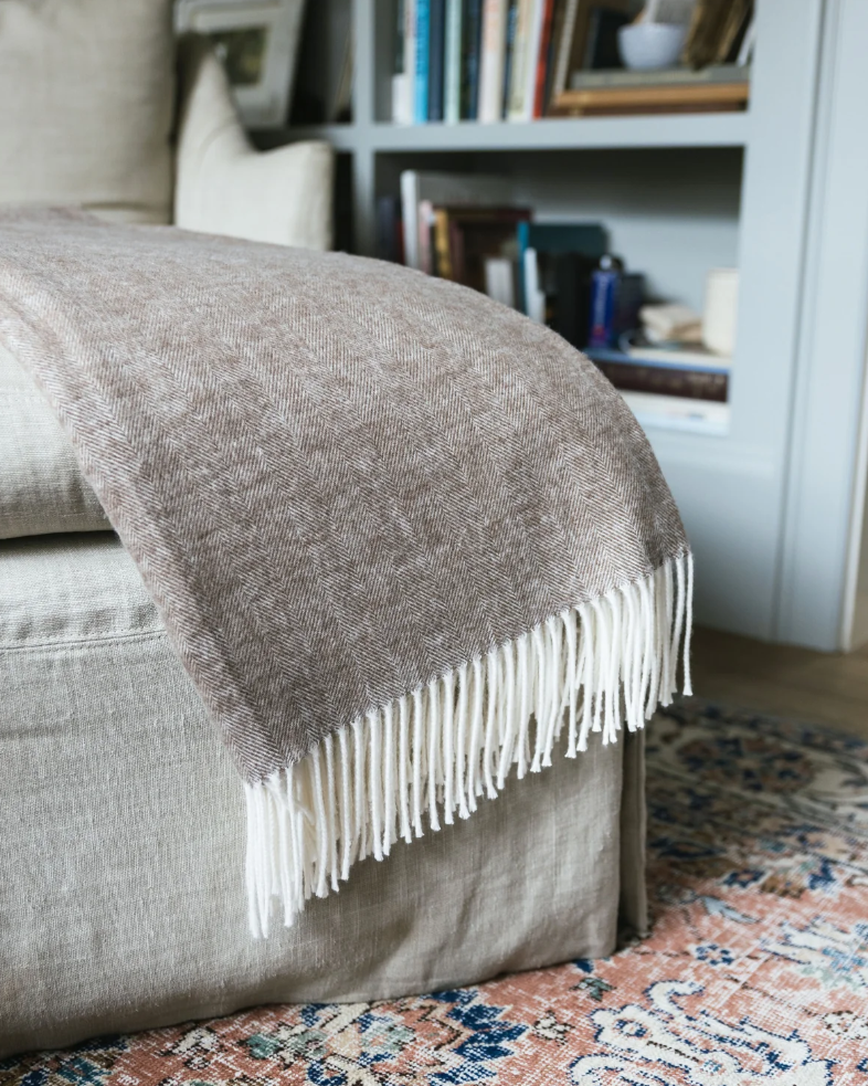 Cozy Earth Bamboo Herringbone Tassel Throw - Truffle