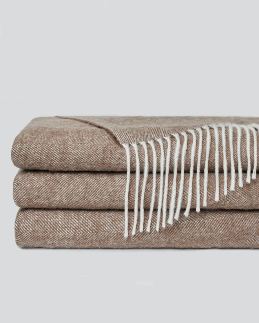 Cozy Earth Bamboo Herringbone Tassel Throw - Truffle