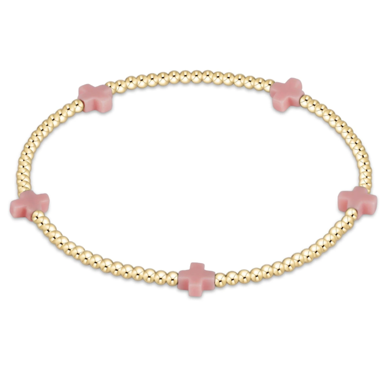 egirl Signature Cross Small 2mm Gold Bracelet - Pink