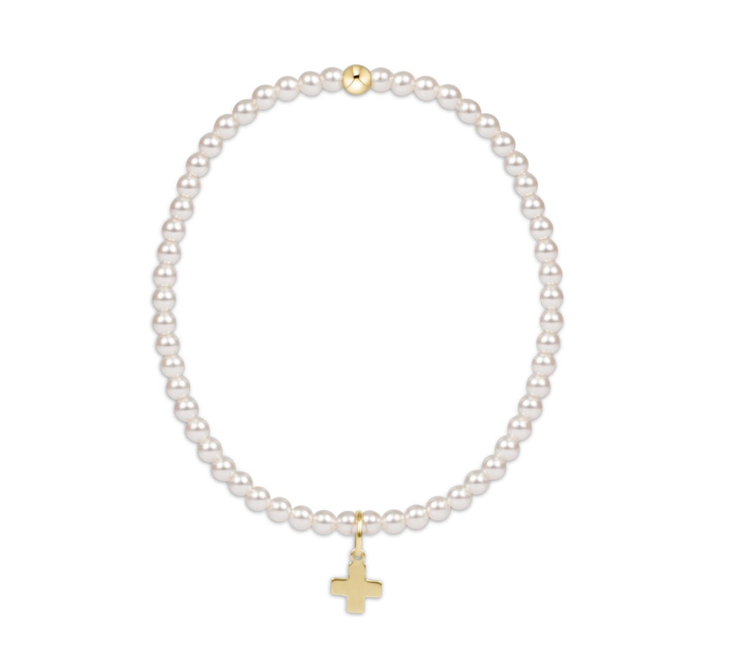 egirl Classic Pearl 3mm Bracelet - Signature Cross Gold Charm