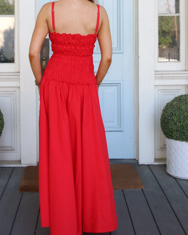 Karlie Solid Smock Cami Maxi Dress - Red