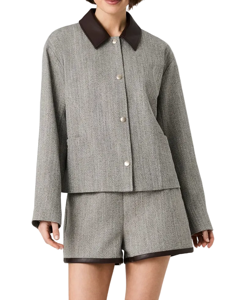 French Connection Speckled Herringbone Shorts - Taupe/Cocoa Brown