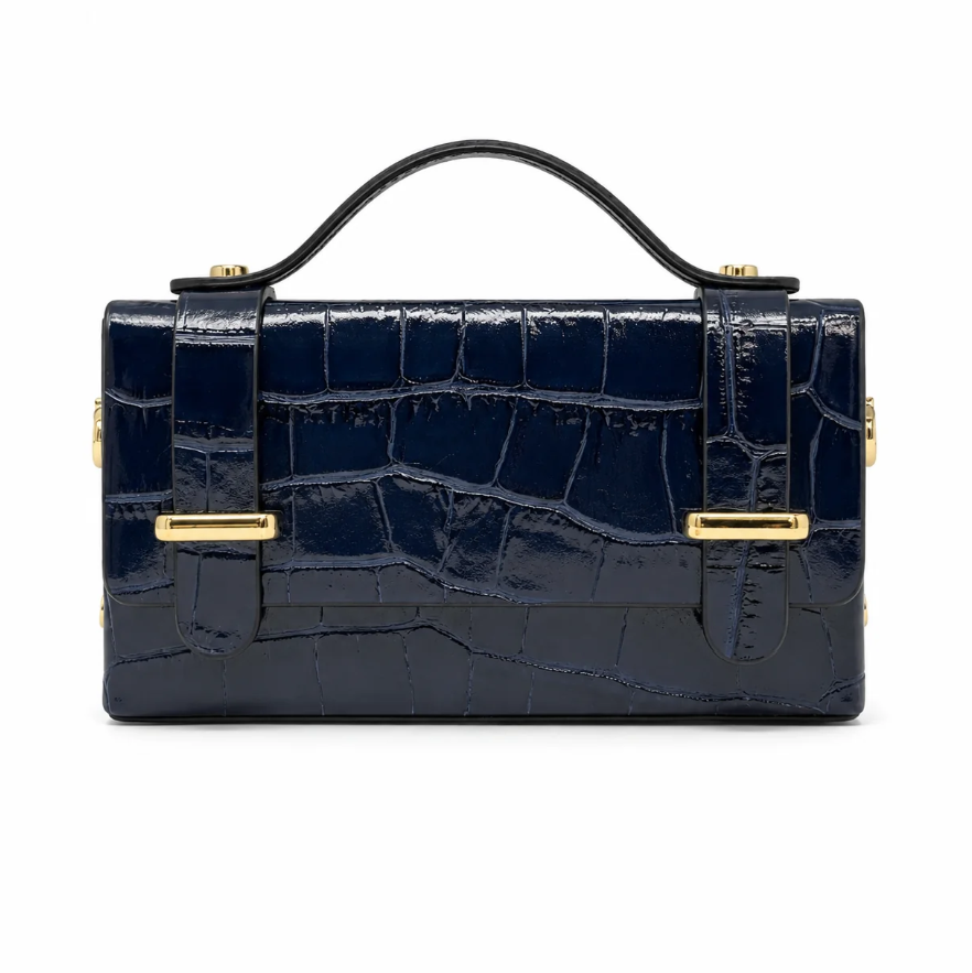 German Fuentes Leather Crocco Handbag - Navy