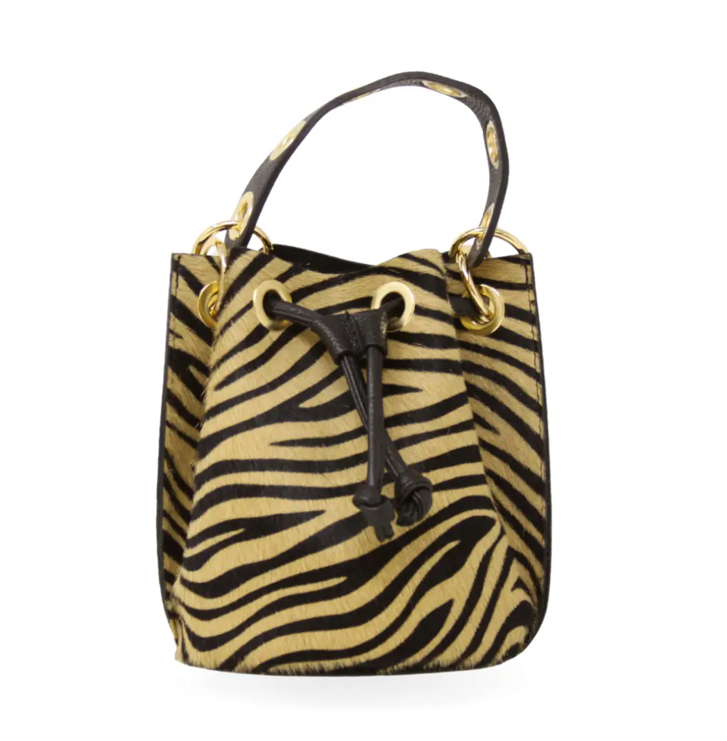 German Fuentes Genuine Leather & Cowhide Bucket Bag - Tiger