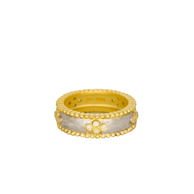 Freida Rothman Clover Beaded Ring - Gold & Silver - Size 8 - Gabrielle's Biloxi