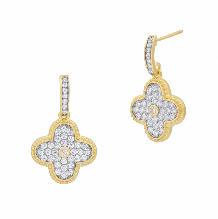 Freida Rothman Brooklyn Mosaic Clover Pavé Drop Earrings - Silver & Gold - Gabrielle's Biloxi