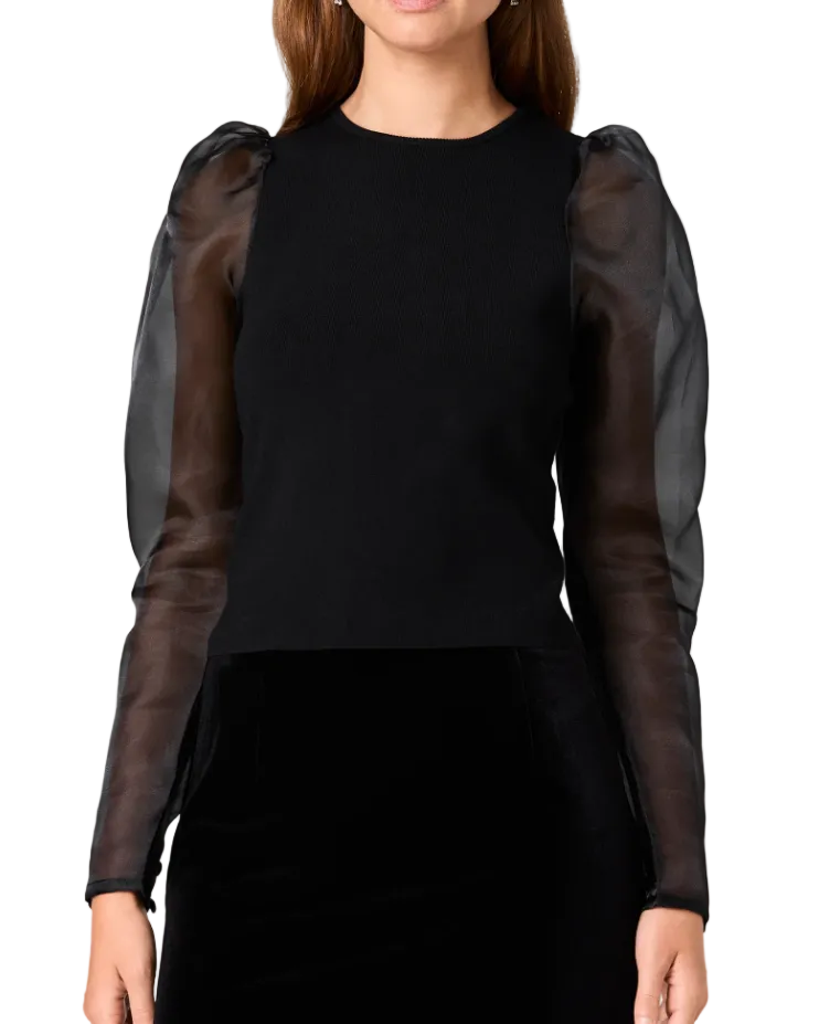 Maxime Knit Combo Organza Sleeveless Top - Black - Gabrielle's Biloxi