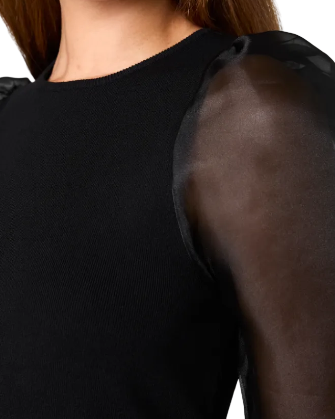 Maxime Knit Combo Organza Sleeveless Top - Black - Gabrielle's Biloxi