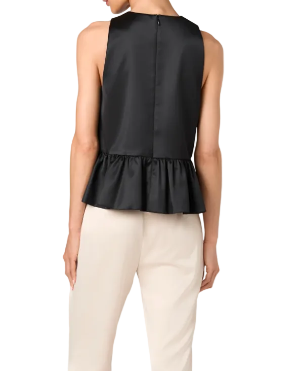 Carey Satin Sleeveless Peplum Top - Black - Gabrielle's Biloxi