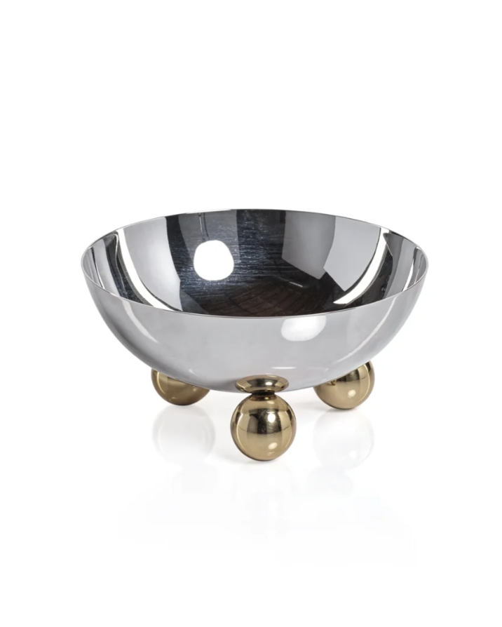 Condiment Bowl- Polished Nickel with Gold Feet