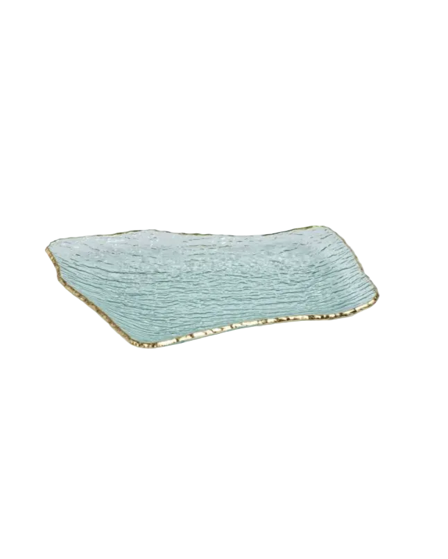 Large Textured Rectangular Organic Shape Plate with Jagged Gold Rim