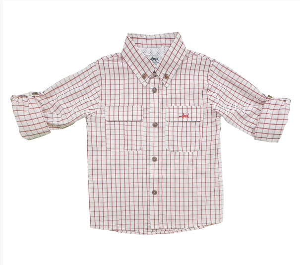 Boys Flagler Fishing Shirt - Red Plaid - Gabrielle's Biloxi