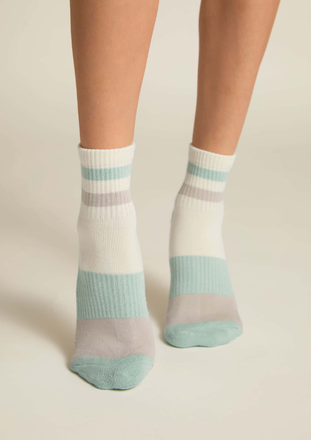 Faceplant Dreams Bamboo Retro Shorty Sock - Ivory/Aqua - Gabrielle's Biloxi