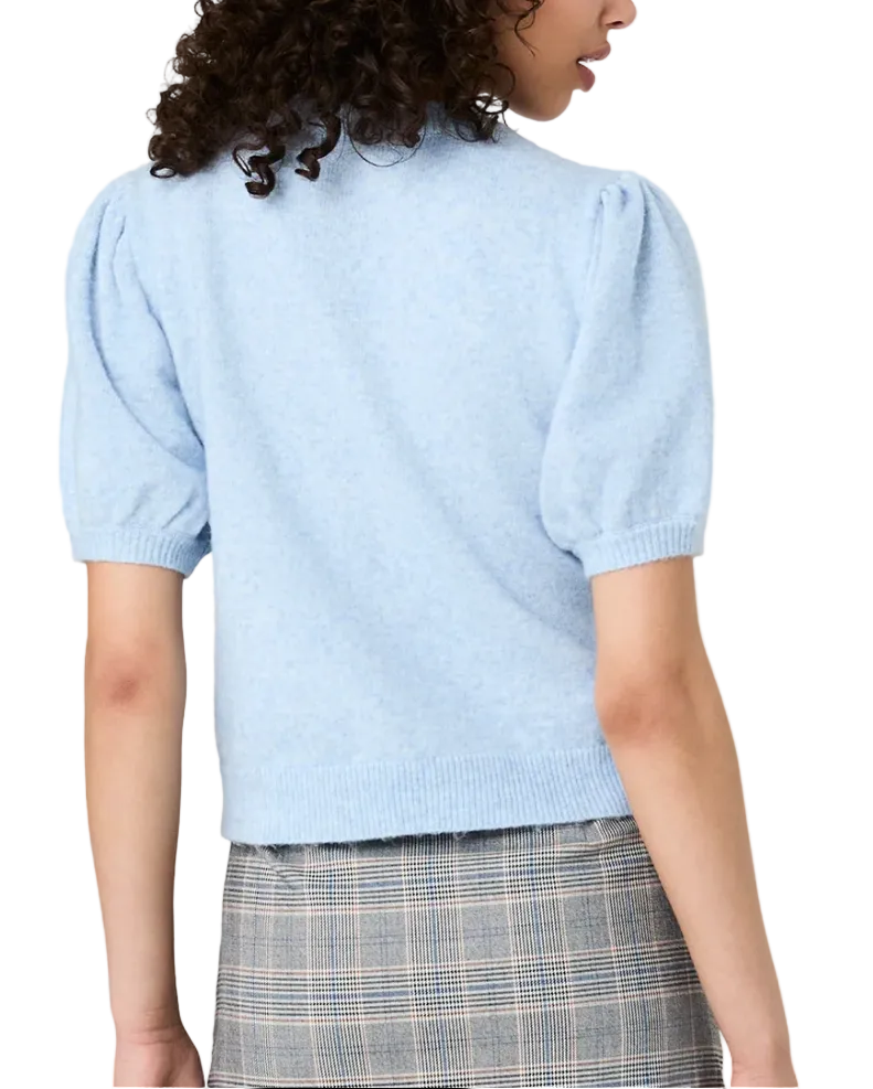 French Connection Yulia Knit Puff Sleeve Top - Glacial Blue