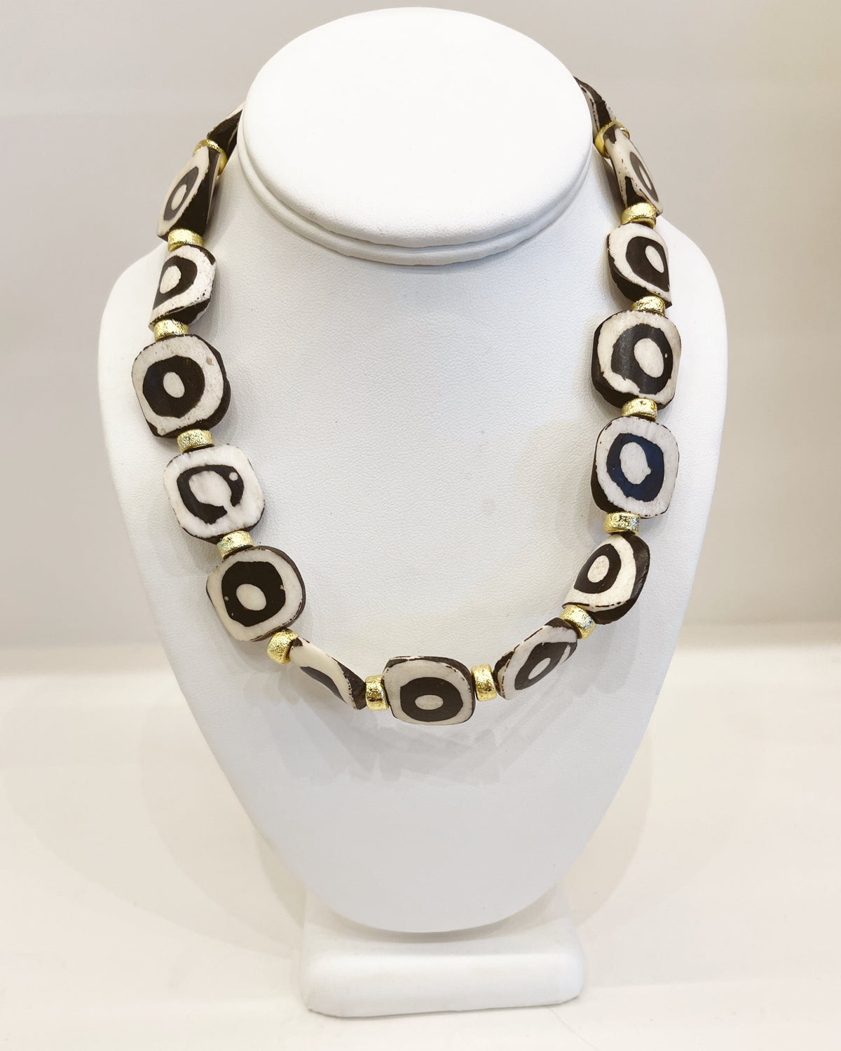 Virtue Studded Tribal Disc Necklace - Black/White Circles - Gabrielle's Biloxi