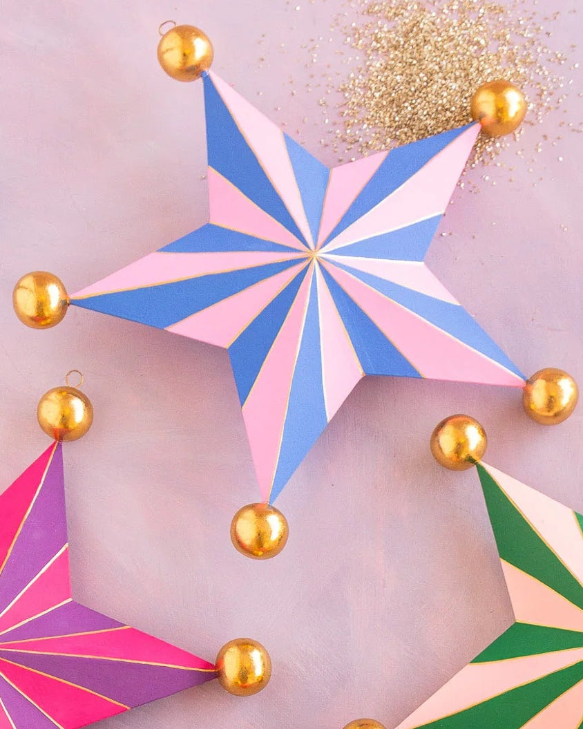 Glitterville Christmas Stripe Star - Pink/Blue