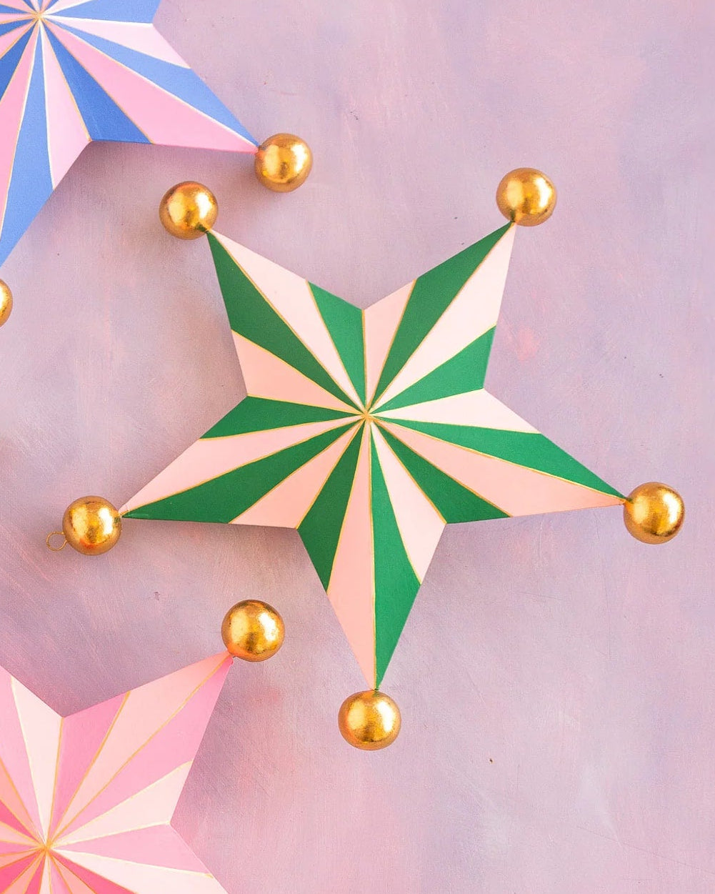 Glitterville Christmas Stripe Star - Green/Pink