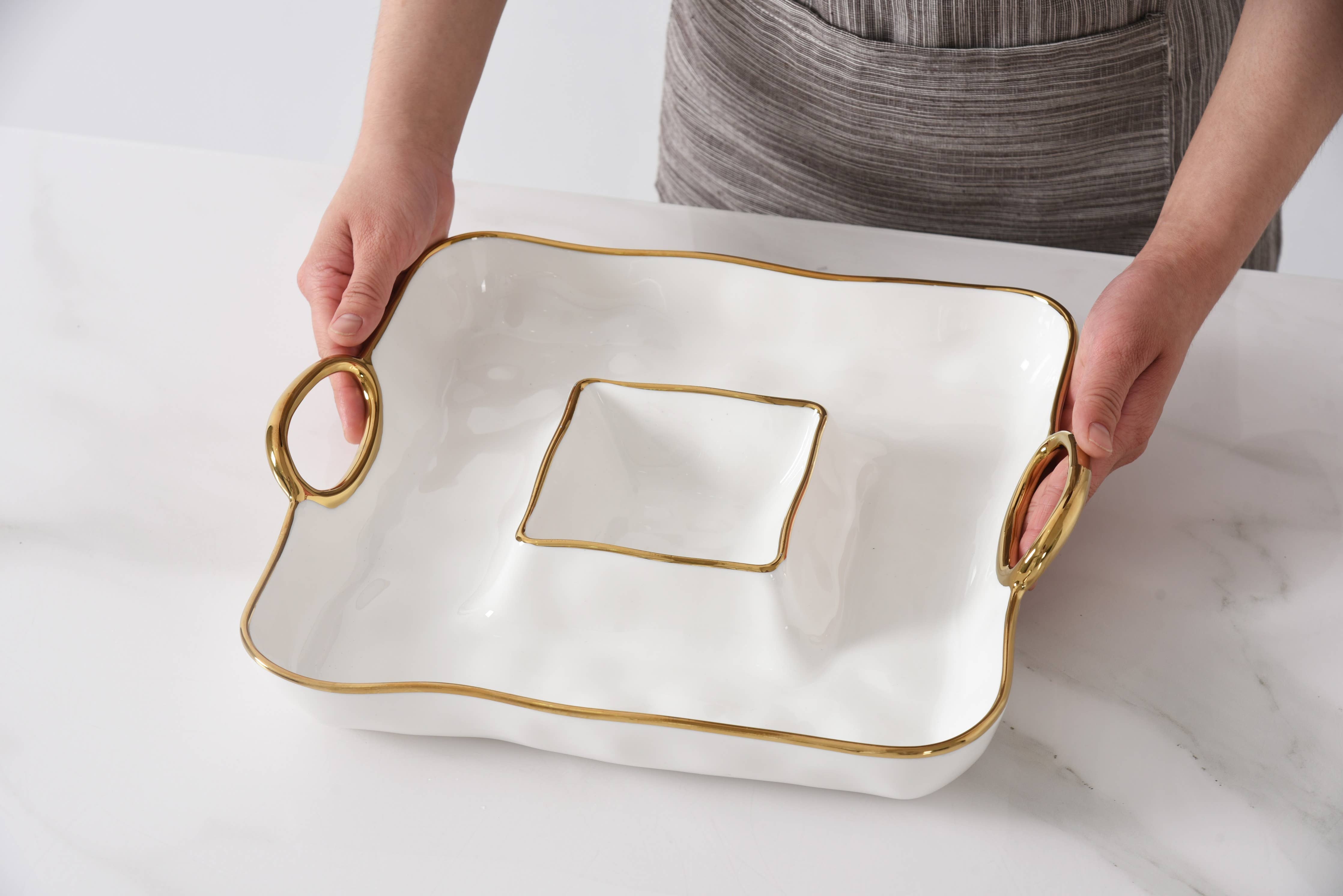 Pampa Bay Square Chip & Dip - Gold Handles - Gabrielle's Biloxi