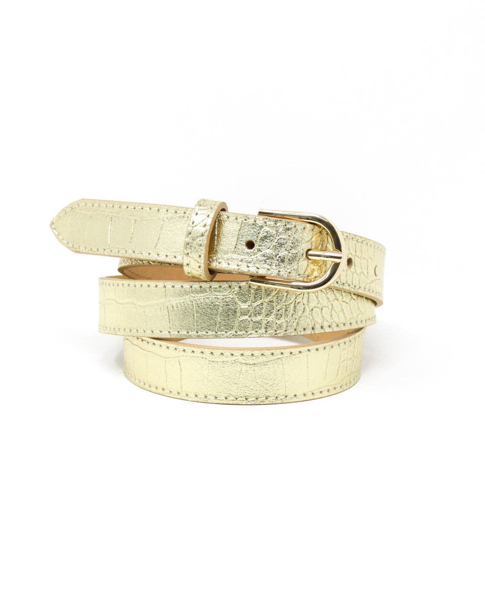 German Fuentes Adjustable Leather Croc Belt - Gold