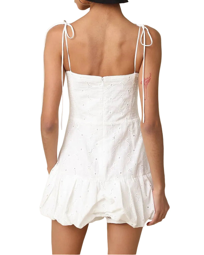 Charis Tie-Strap Mini Bubble Romper - White